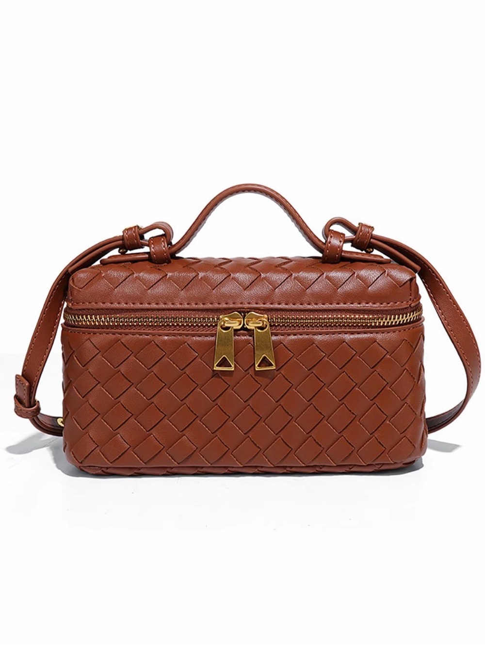 New Woven Leather Crossbody Handbag in Brown